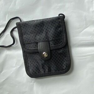 Black Perforated Mini Shoulder Bag with Adjustable Strap and Snap Closure